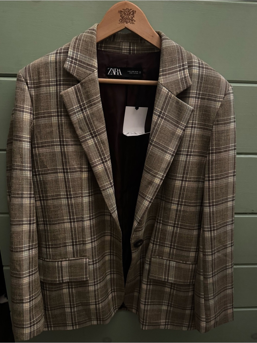 NWT Zara Plaid Blazer Women Small Brown Academia Old Money Jacket MSRP $119